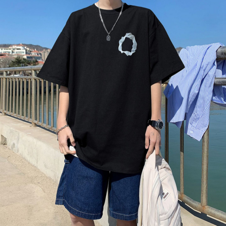 CEAROCOW] Geometric print half sleeve drop shoulder T-shirt