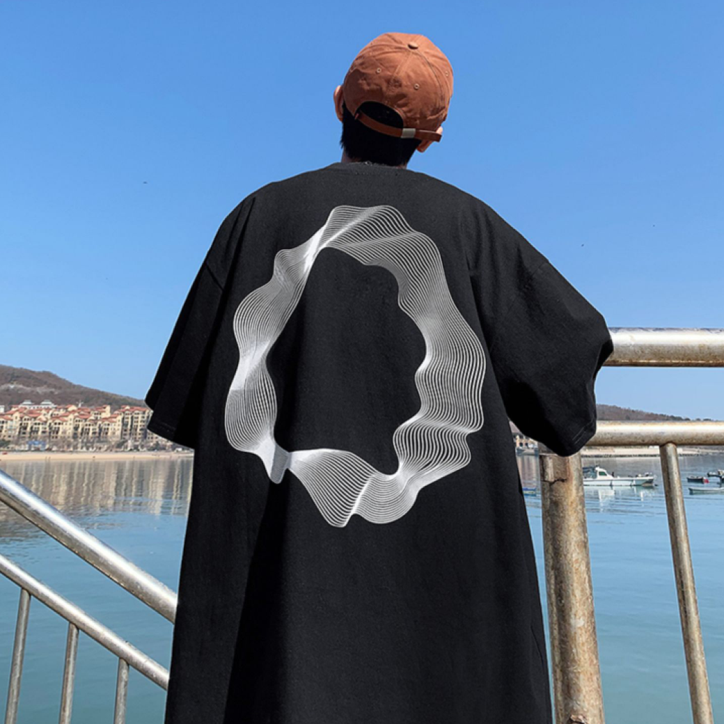 CEAROCOW] Geometric print half sleeve drop shoulder T-shirt