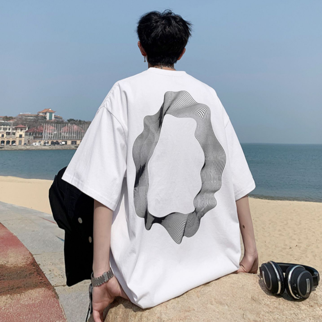[CEAROCOW] Geometric print half sleeve drop shoulder T-shirt CO0008