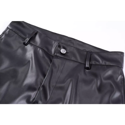 【TR BRUSHSHIFT】PU leather shirring loose pants  TB0003