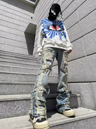 【TR BRUSHSHIFT】Washed blue ripped denim jeans  TB0005