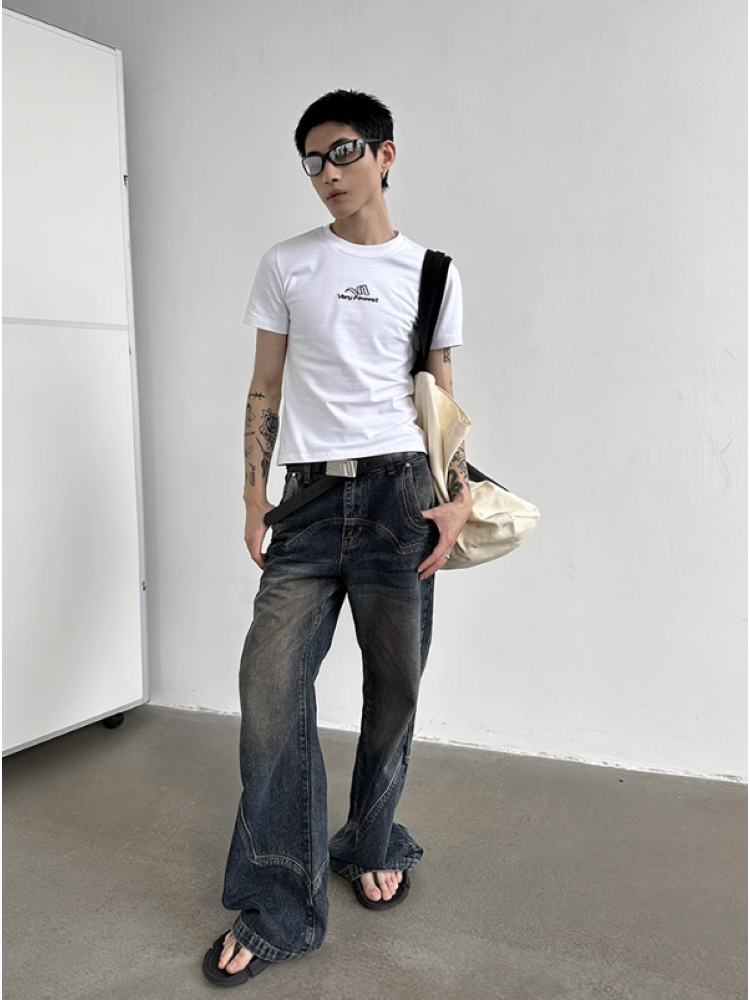 【Very Fewest】Logo Embroidered Slim Fit Short Sleeve T-shirt  VF0012