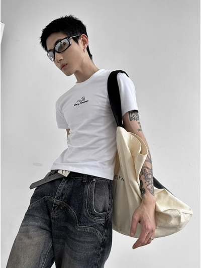 【Very Fewest】Logo Embroidered Slim Fit Short Sleeve T-shirt  VF0012