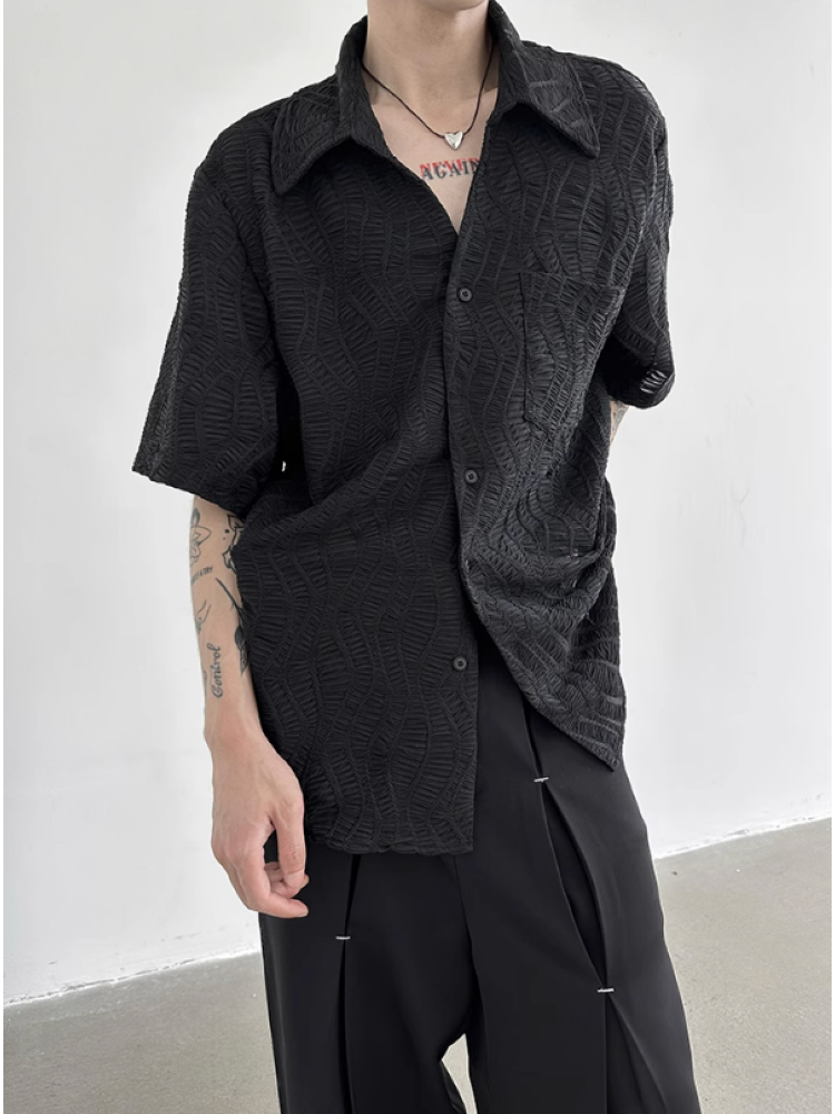 【Very Fewest】Unique texture pattern loose lazy shirt  VF0013