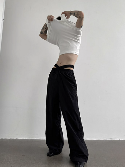 【Very Fewest】Cross waist rubber quick-drying wide pants  VF0019
