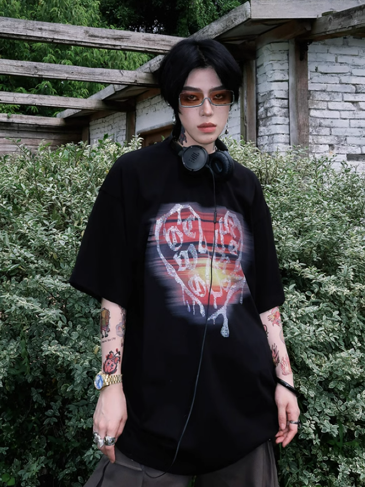 [0-croworld] Sunset print short sleeve T-shirt CR0034