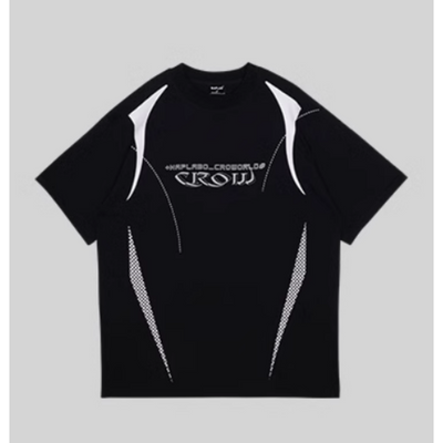 【0-croworld】Reflective print contrast color short-sleeved T-shirt CR0035