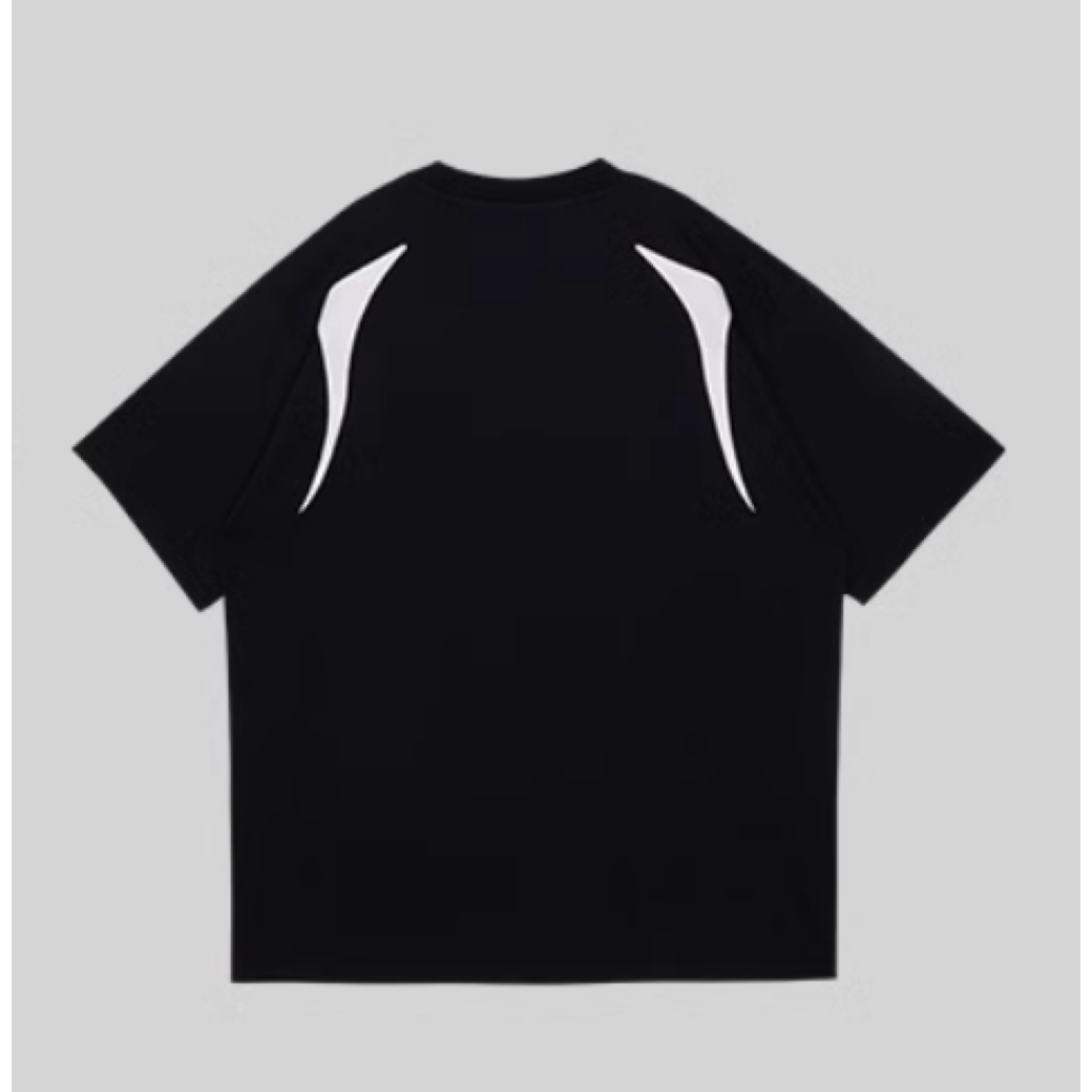 【0-croworld】Reflective print contrast color short-sleeved T-shirt  CR0035