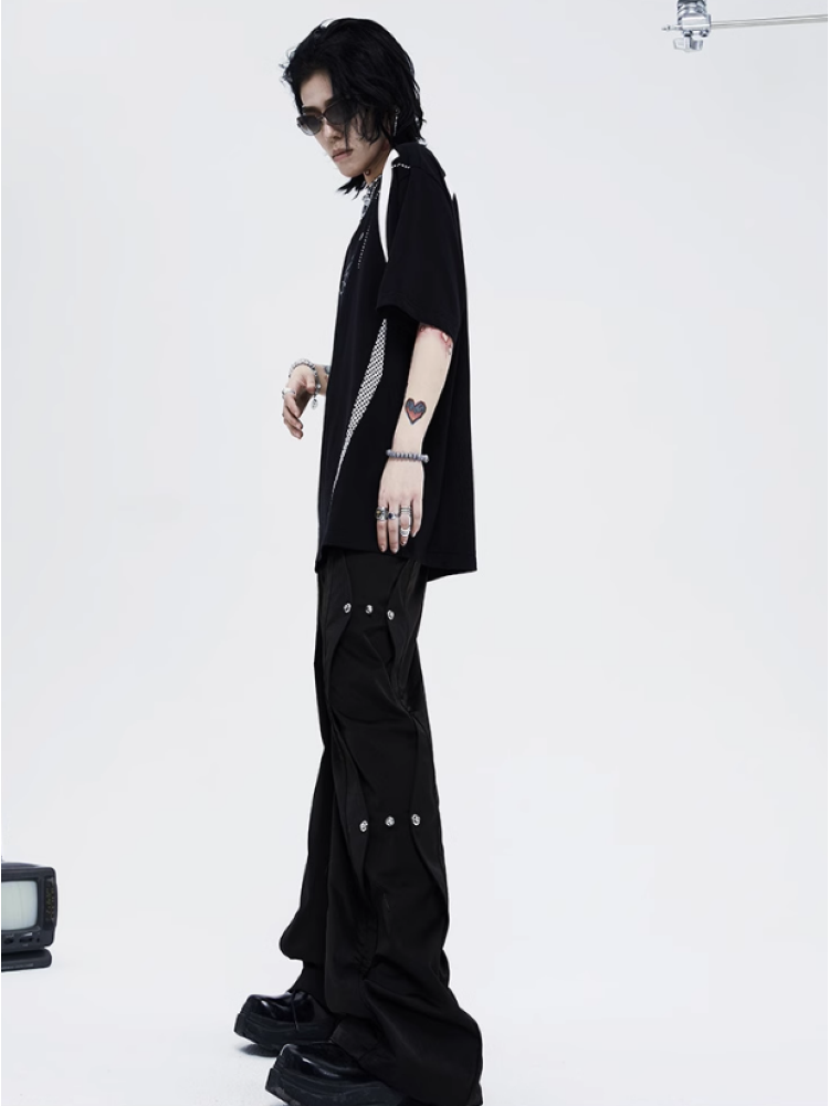 【0-croworld】Reflective print contrast color short-sleeved T-shirt CR0035