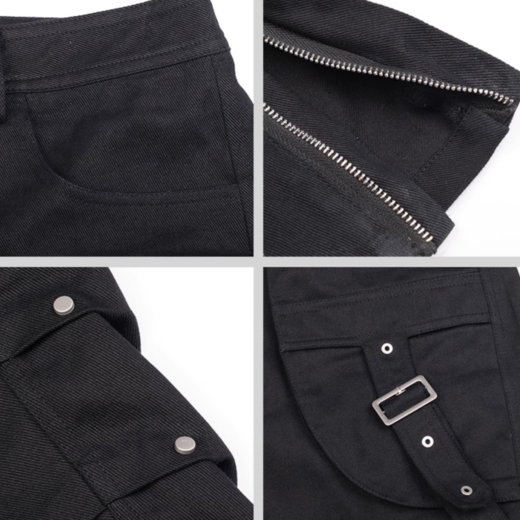 【0-croworld】Double belt design wide leg casual pants  CR0037