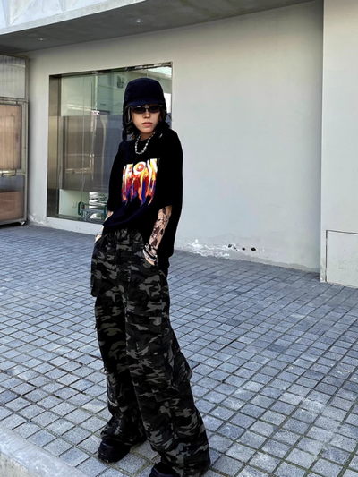 【0-croworld】Camouflage pattern tooling design casual pants  CR0038