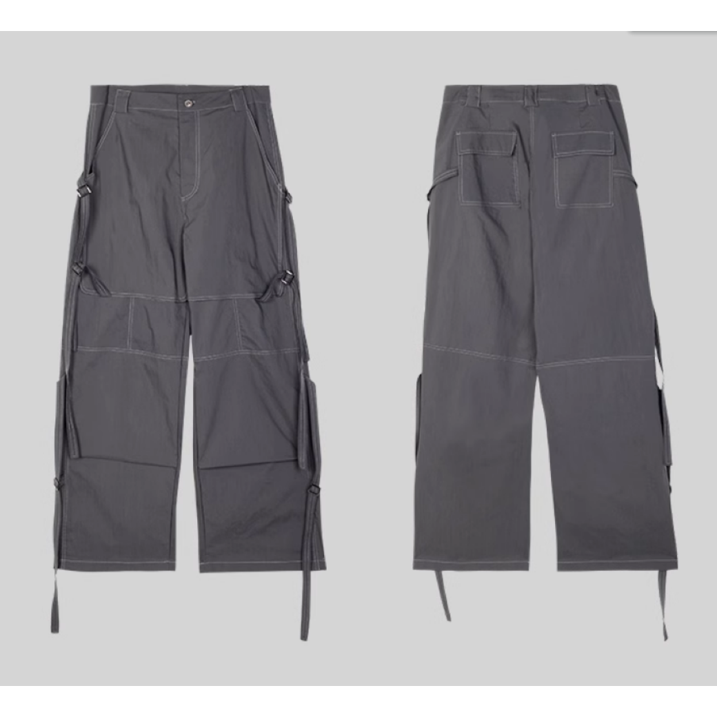 【0-croworld】Belt design color stitching casual pants  CR0039