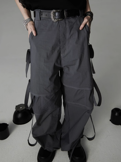 [0-croworld] Belt design color stitching casual pants CR0039