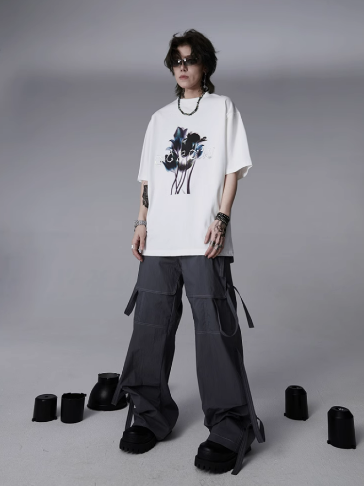 【0-croworld】Belt design color stitching casual pants  CR0039