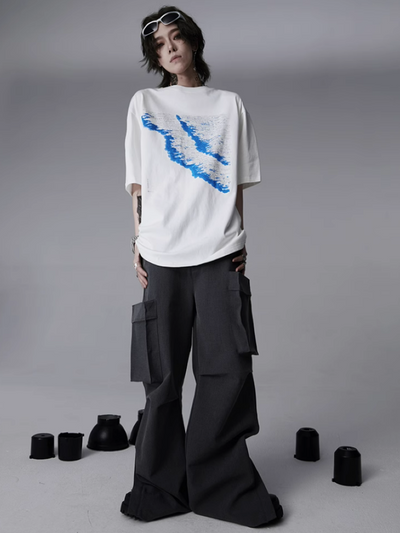 【0-croworld】Belt design color stitching casual pants  CR0039