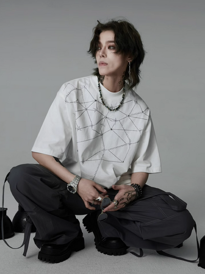 【0-croworld】Belt design color stitching casual pants  CR0039