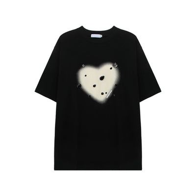 【CUIBUJU】Diamond heart print short-sleeved T-shirt  CB0008