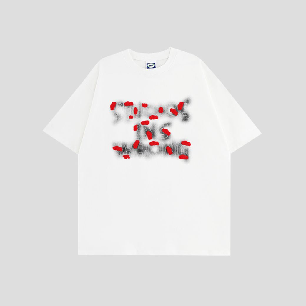 【INS】Smoke embroidery logo half sleeve washed T-shirt  IN0014