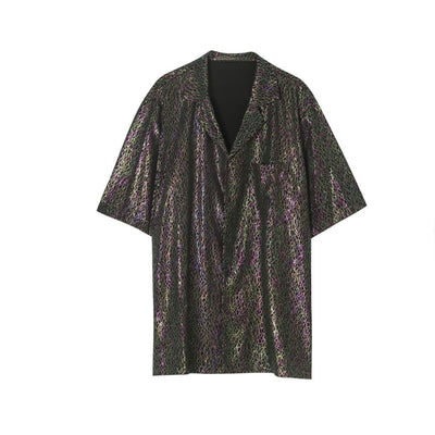 【CUIBUJU】Reflective color laser snake pattern short-sleeved shirt  CB0013