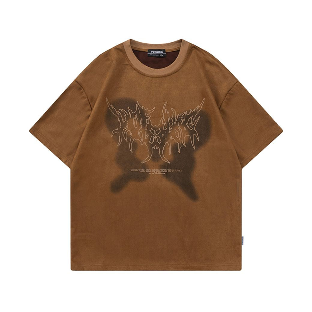【CEDY】Design print suede short sleeve T-shirt  CD0019