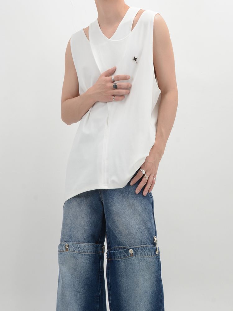 【LUCE GARMENT】Shoulder slit sleeveless t-shirt LG0040