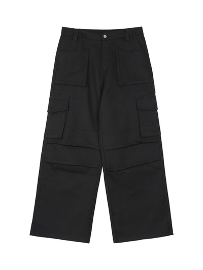 [CUIBUJU] Pleated design loose pocket wide leg pants CB0015