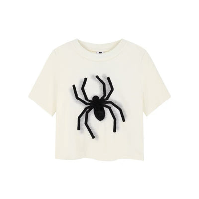 [Take off] Spider flocking embroidery short length T-shirt TO0004