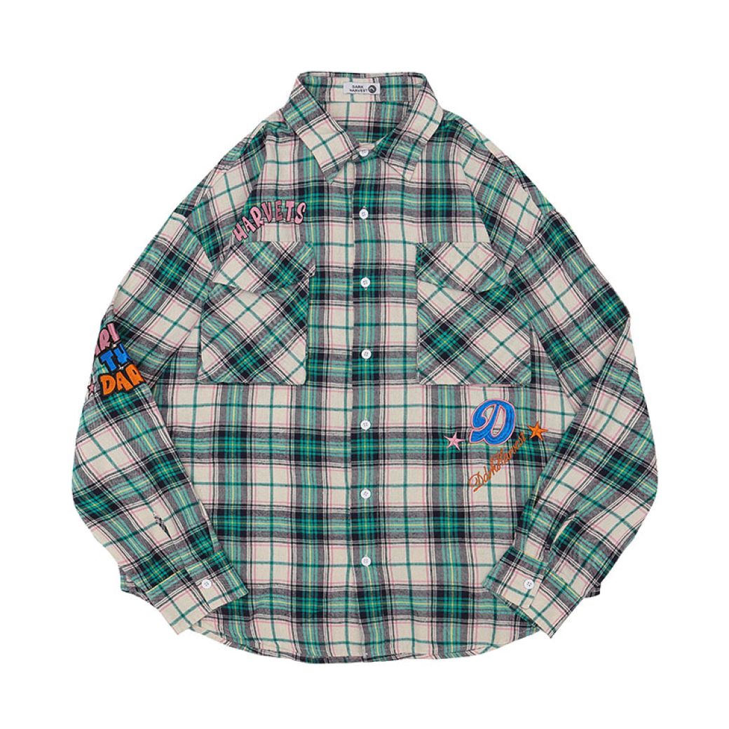 【CEDY】Plaid design oversized long-sleeved shirt  CD0023