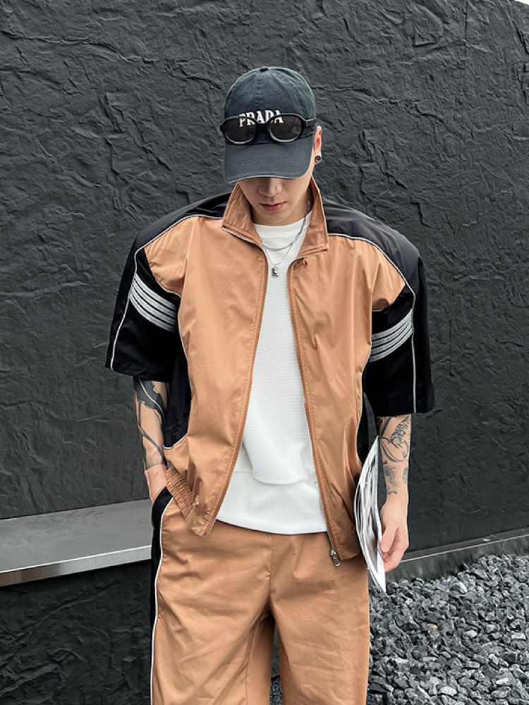 【Ichulb】Sports design short-sleeved jacket & line pants setup  IH0006