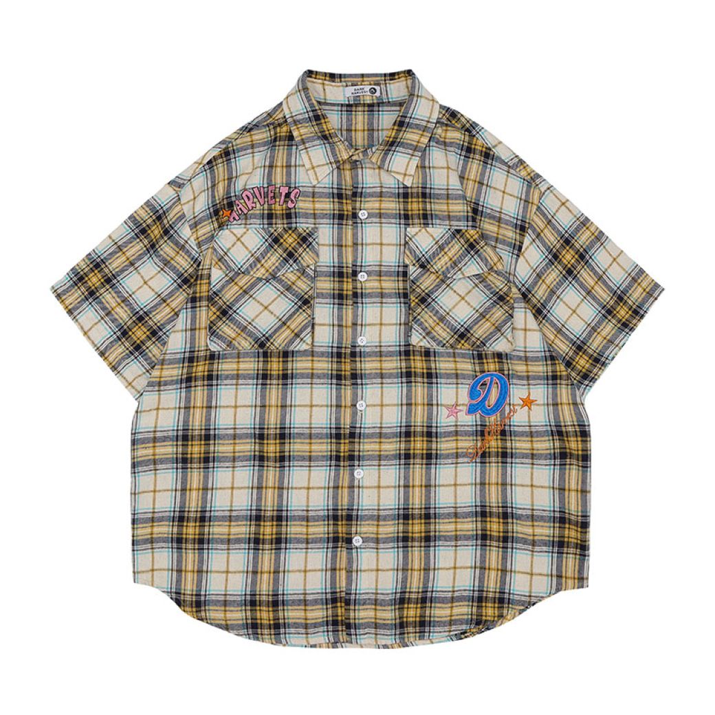 【CEDY】Plaid design oversized short-sleeved shirt  CD0024