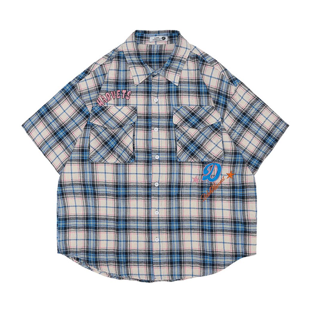 [CEDY] Plaid design oversized short-sleeved shirt CD0024