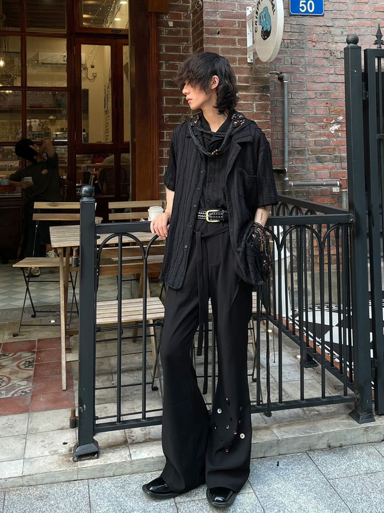 【Sleeping】Retro button design drape high-end micro flare pants  SL0006