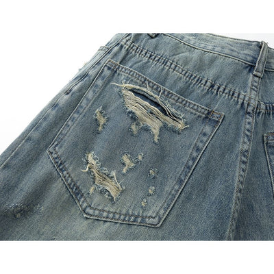 [ReIAx] Distressed perforated washed denim jeans RX0010