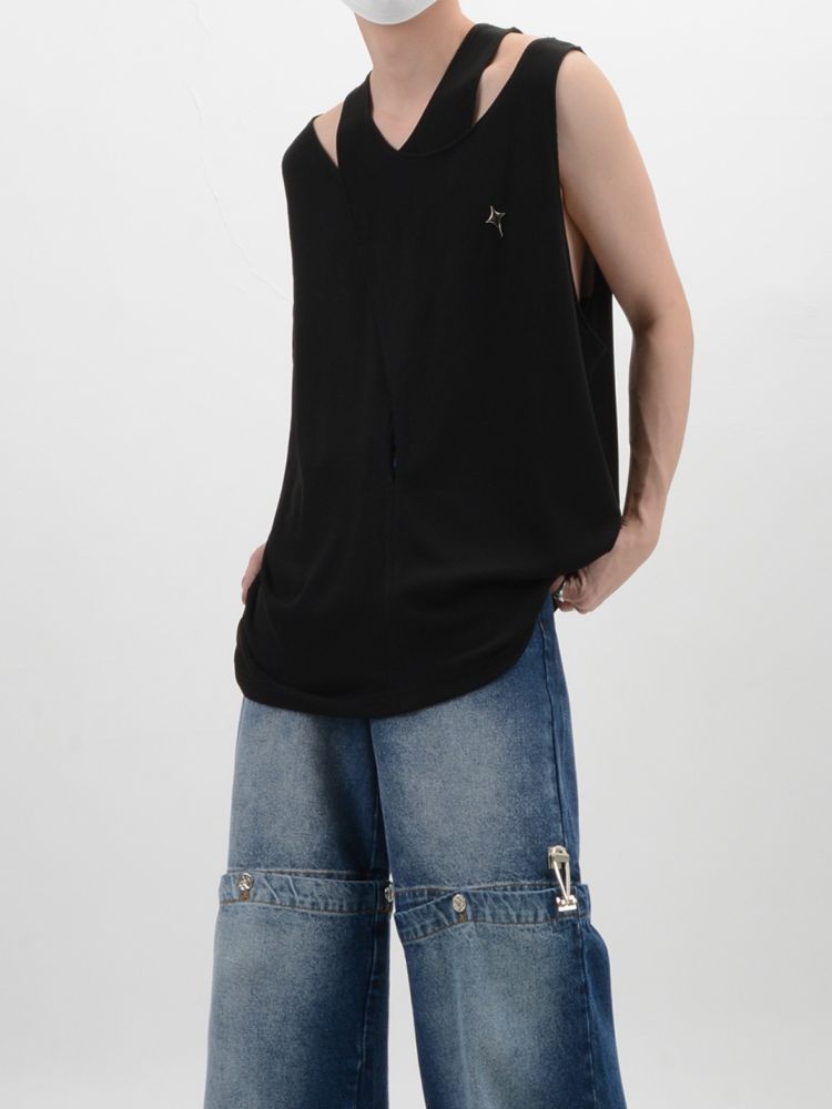 【LUCE GARMENT】Shoulder slit sleeveless t-shirt LG0040