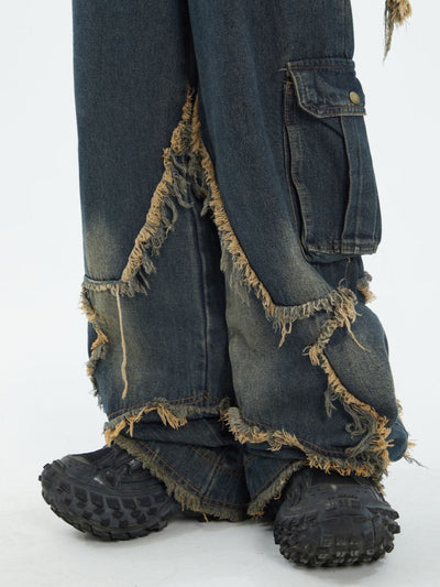 【MAXDSTR】Stitch fringe design wide denim jeans  MD0065