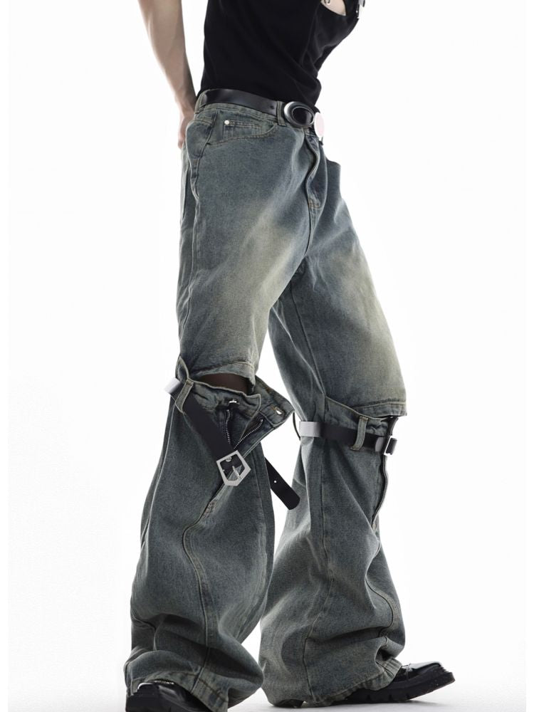 [Culture E] Knee belt design denim jeans CE0053