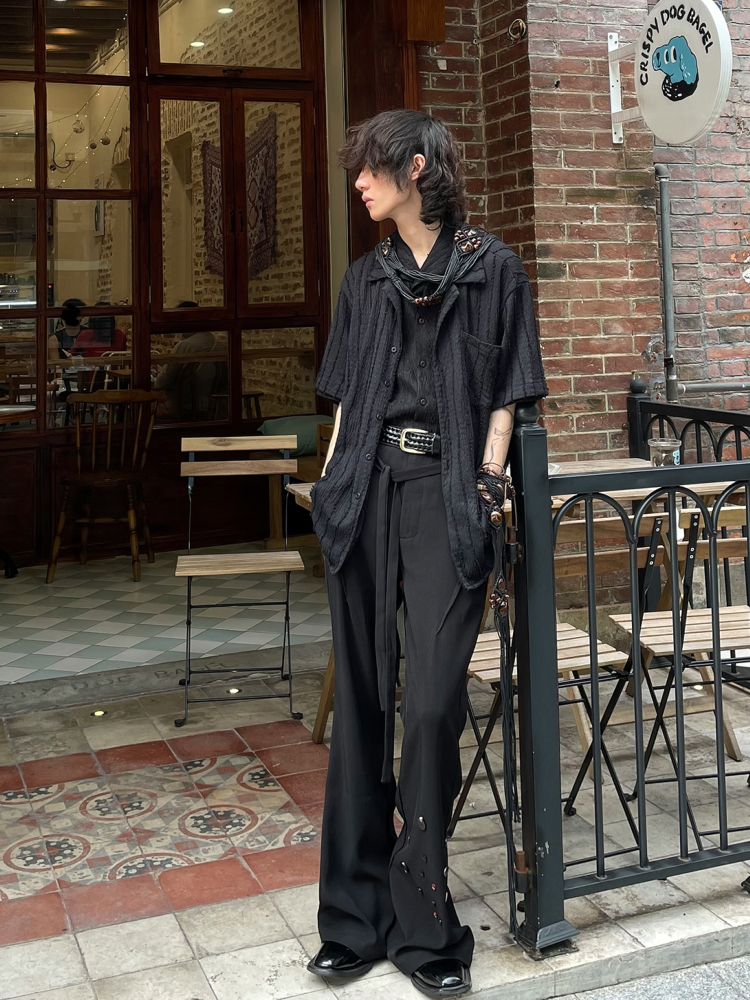 【Sleeping】Retro button design drape high-end micro flare pants  SL0006