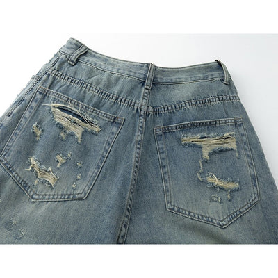 【ReIAx】Distressed perforated washed denim jeans  RX0010