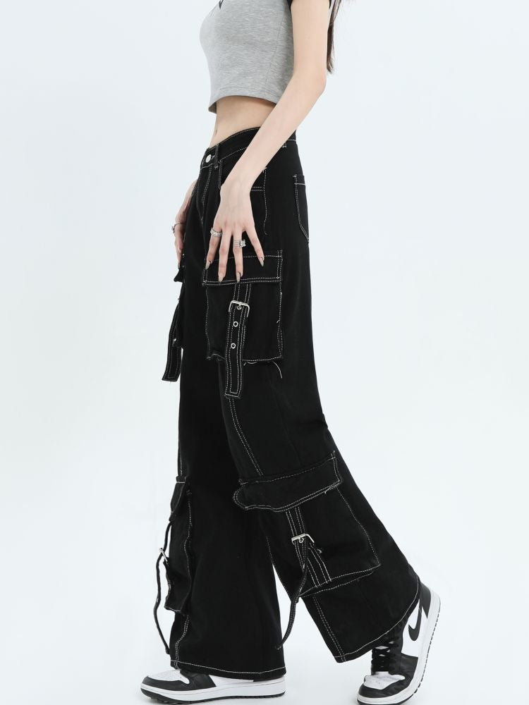 【INS】Strap design multi-pocket wash jeans  IN0017