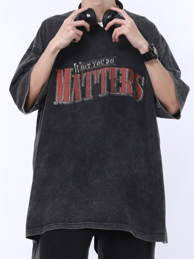 Retro letter print loose wash cotton T-shirt  HL2932