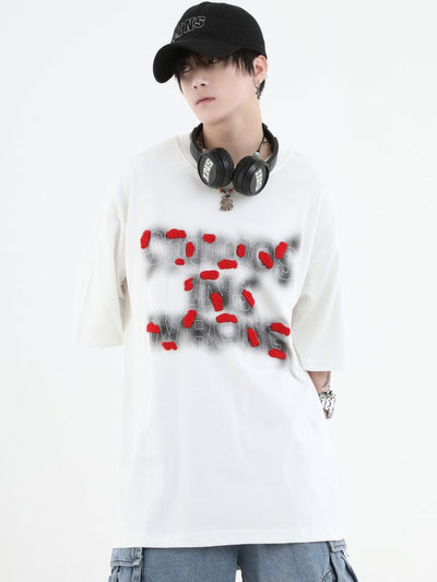 【INS】Smoke embroidery logo half sleeve washed T-shirt  IN0014