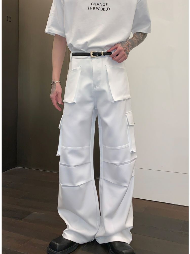 [CUIBUJU] Pleated design loose pocket wide leg pants CB0015