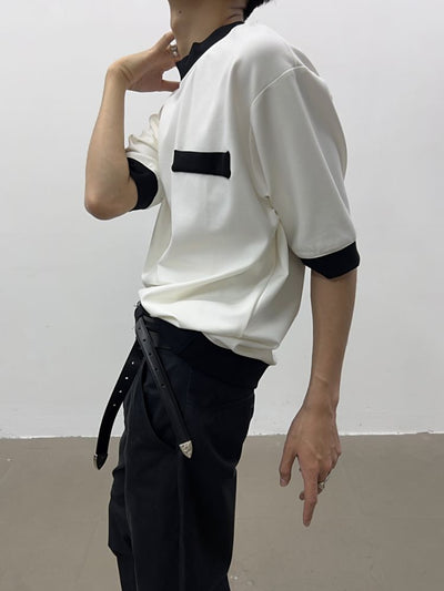 【Yghome】Contrast color short-sleeved T-shirt  YH0002