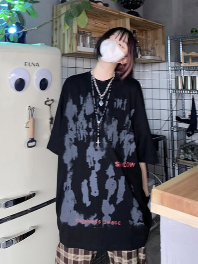 【Take off】Ink print oversized short-sleeved T-shirt  TO0002