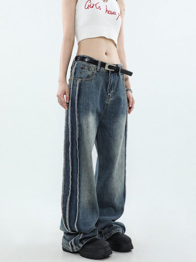 【MR nearly】Side edge line loose washed jeans MR0041