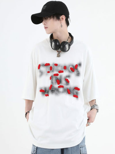 【INS】Smoke embroidery logo half sleeve washed T-shirt  IN0014