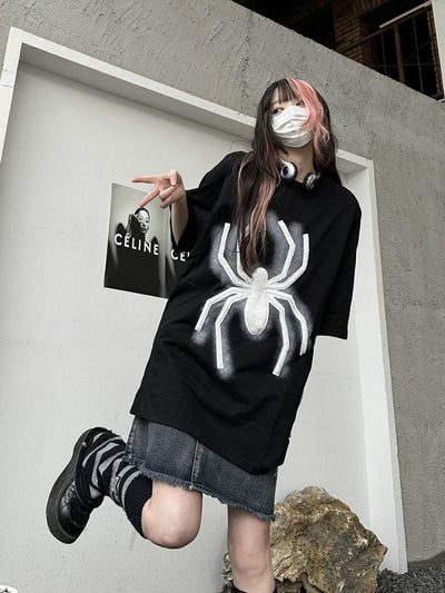 [Take off] Spider flocked embroidery oversized T-shirt TO0003