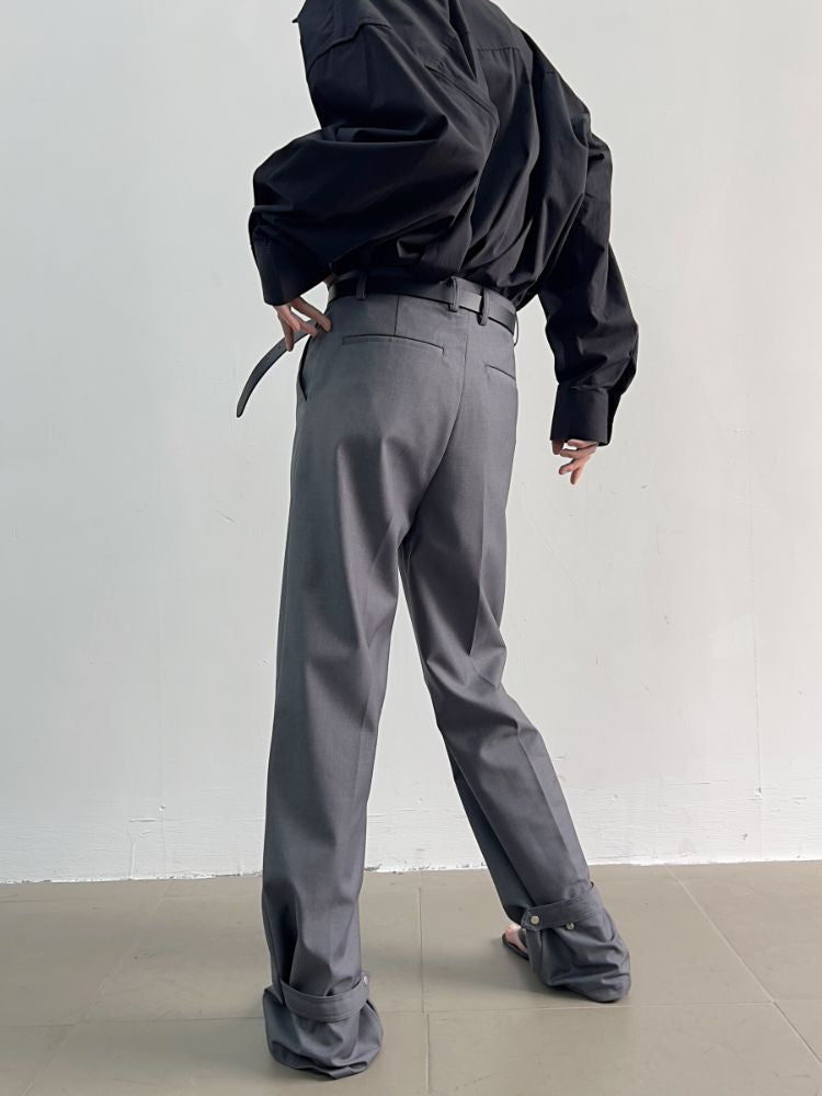 【Yghome】Calf button design high waist loose drape pants YH0004