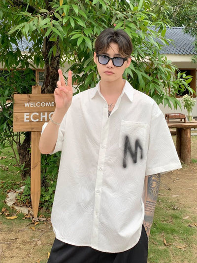 【CUIBUJU】Texture graffiti loose short-sleeved shirt  CB0001