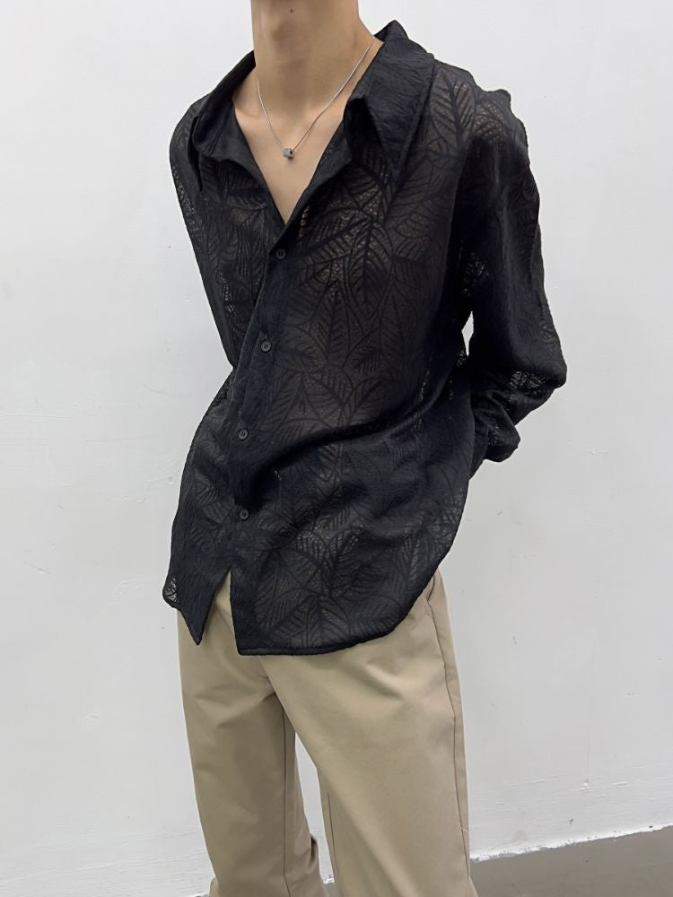 【Yghome】Lace sheer casual texture shirt YH0005